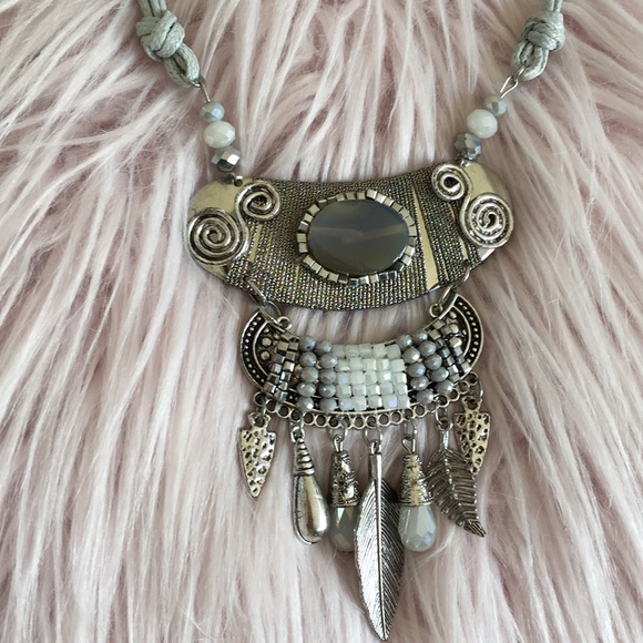 Stunning Silver Bohemian Statement Necklace With Lots of Embellished Details - Picture 11 of 12